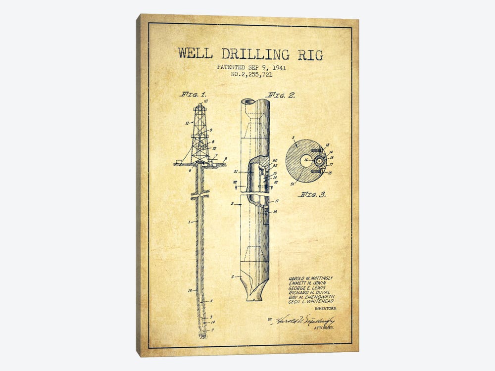 Oil Rig Vintage Patent Blueprint by Aged Pixel 1-piece Canvas Print