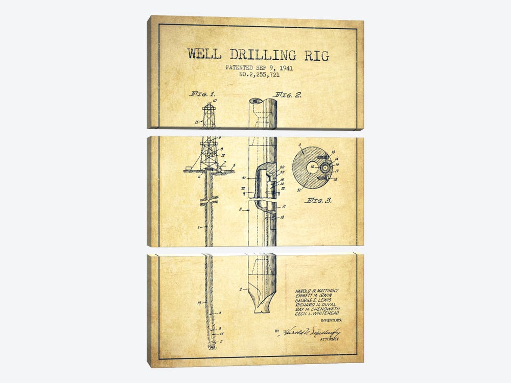 Oil Rig Vintage Patent Blueprint 3-piece Canvas Print