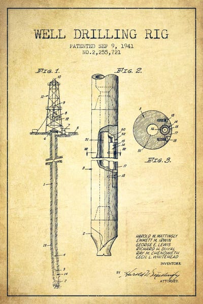 Engineering & Machinery Blueprints: Oil Rig Vintage Patent Blueprint by Aged Pixel