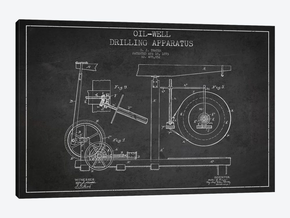 Oil Apparatus Charcoal Patent Blueprint by Aged Pixel 1-piece Canvas Artwork