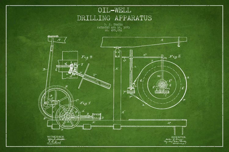Oil Apparatus Green Patent Blueprint by Aged Pixel wall art