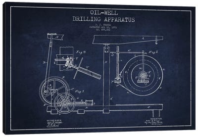 Oil Apparatus Navy Blue Patent Blueprint Canvas Art Print - Engineering & Machinery Blueprints