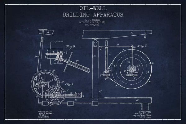 Aged Pixel: Oil Apparatus Navy Blue Patent Blueprint by Aged Pixel