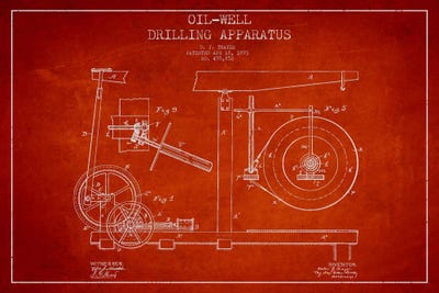 Oil Apparatus Red Patent Blueprint by Aged Pixel metal wall art