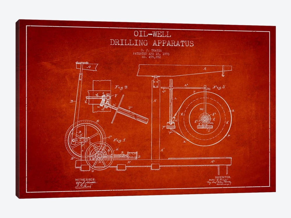 Oil Apparatus Red Patent Blueprint by Aged Pixel 1-piece Art Print