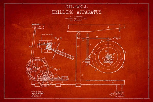 Engineering & Machinery Blueprints: Oil Apparatus Red Patent Blueprint by Aged Pixel