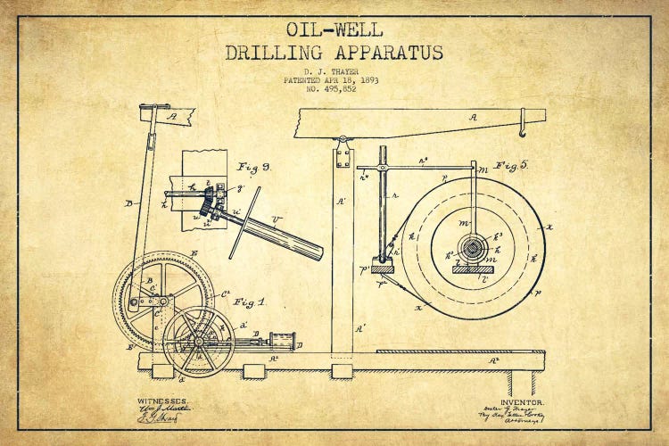 Oil Apparatus Vintage Patent Blueprint by Aged Pixel wall art