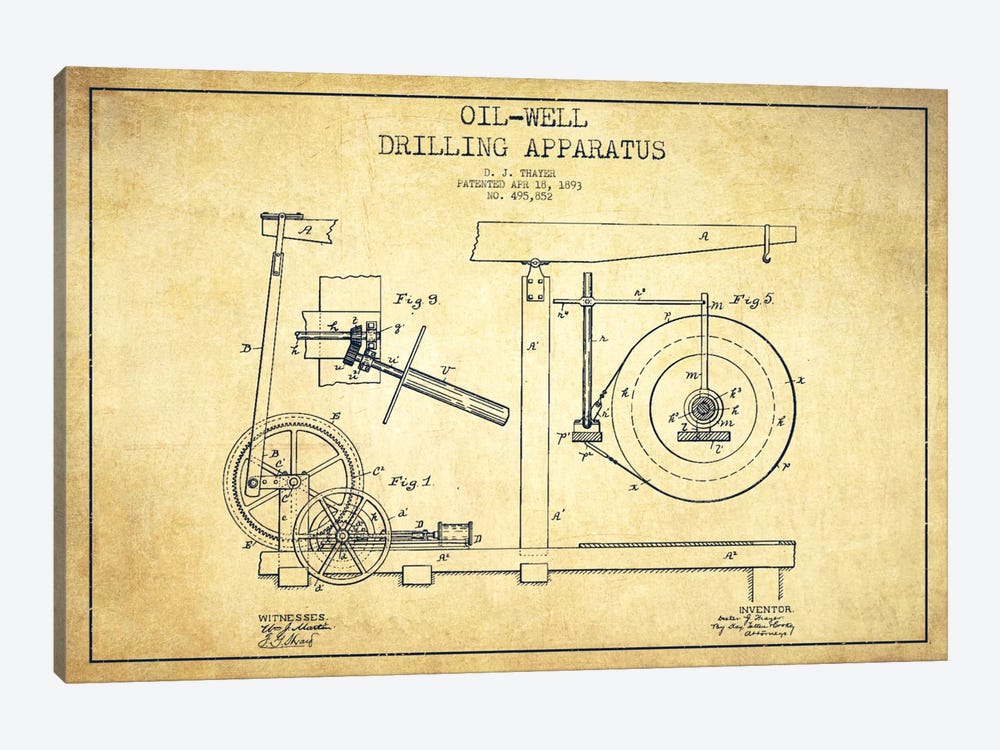Oil Apparatus Vintage Patent Blueprint by Aged Pixel 1-piece Canvas Artwork