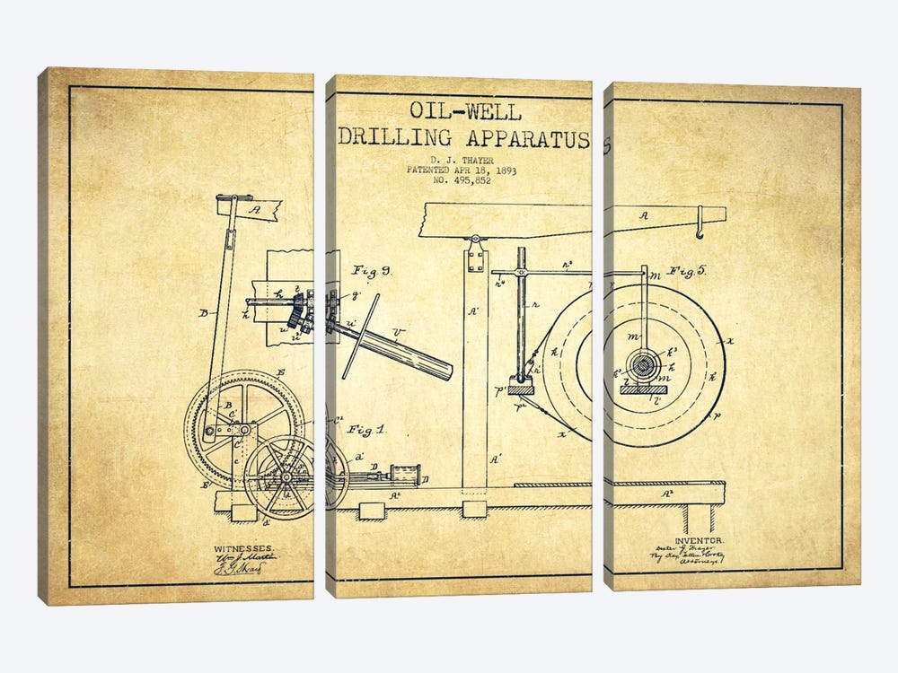 Oil Apparatus Vintage Patent Blueprint by Aged Pixel 3-piece Canvas Artwork