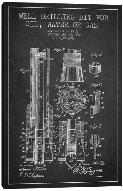 Oil Drill Bit Charcoal Patent Blueprint Canvas Art Print - Aged Pixel: Engineering & Machinery