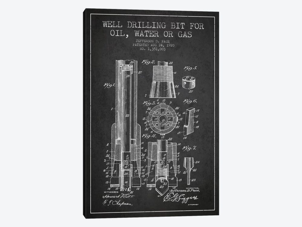 Oil Drill Bit Charcoal Patent Blueprint by Aged Pixel 1-piece Art Print