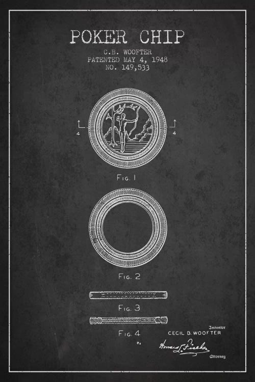 Poker Chip 2 Charcoal Patent Blueprint