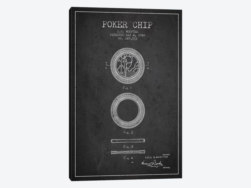 Poker Chip 2 Charcoal Patent Blueprint by Aged Pixel 1-piece Canvas Print