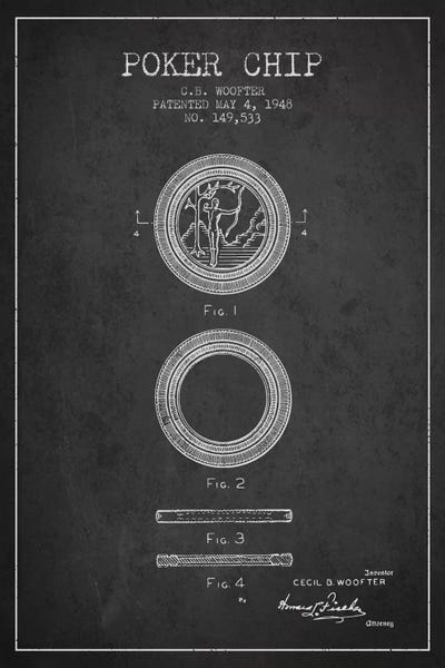 Toy & Game Blueprints: Poker Chip 2 Charcoal Patent Blueprint by Aged Pixel