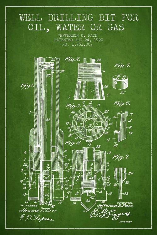 Oil Drill Bit Green Patent Blueprint by Aged Pixel wall art