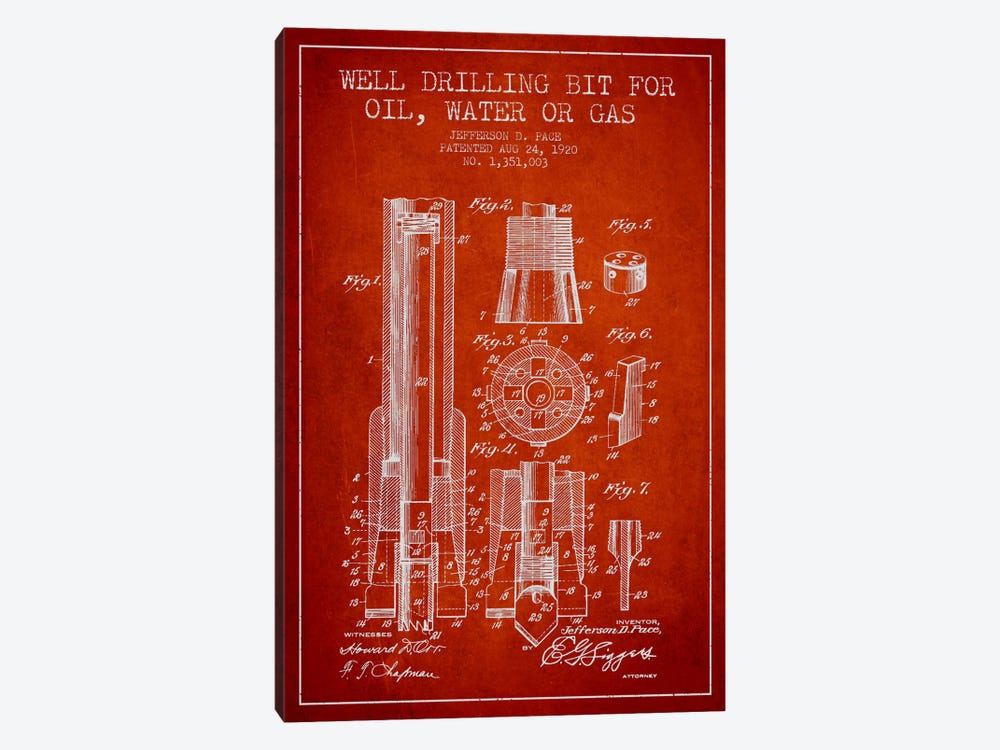 Oil Drill Bit Red Patent Blueprint by Aged Pixel 1-piece Canvas Art Print