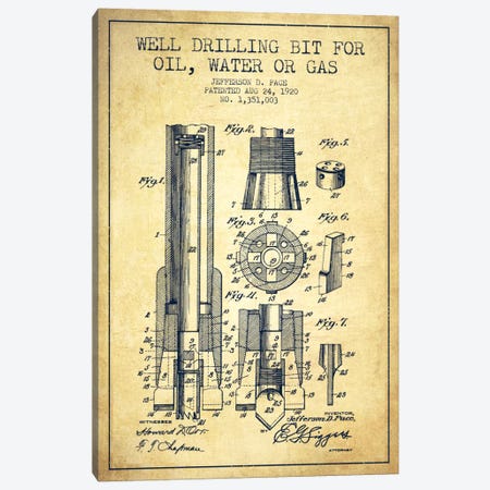Oil Drill Bit Vintage Patent Blueprint Canvas Print #ADP1423} by Aged Pixel Canvas Artwork