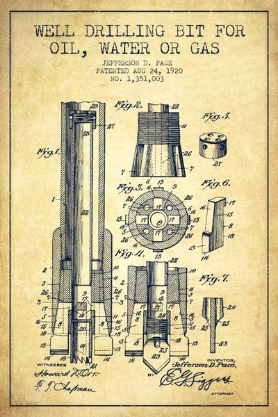 Engineering & Machinery Blueprints: Oil Drill Bit Vintage Patent Blueprint by Aged Pixel