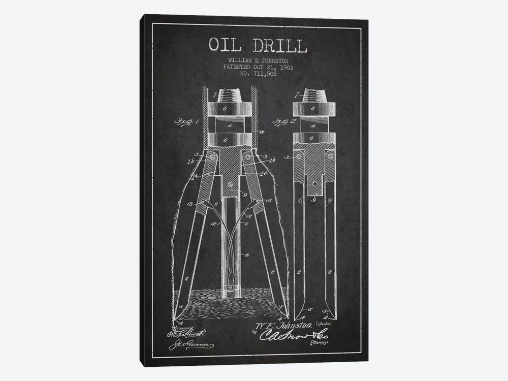 Oil Drill Charcoal Patent Blueprint by Aged Pixel 1-piece Canvas Art Print