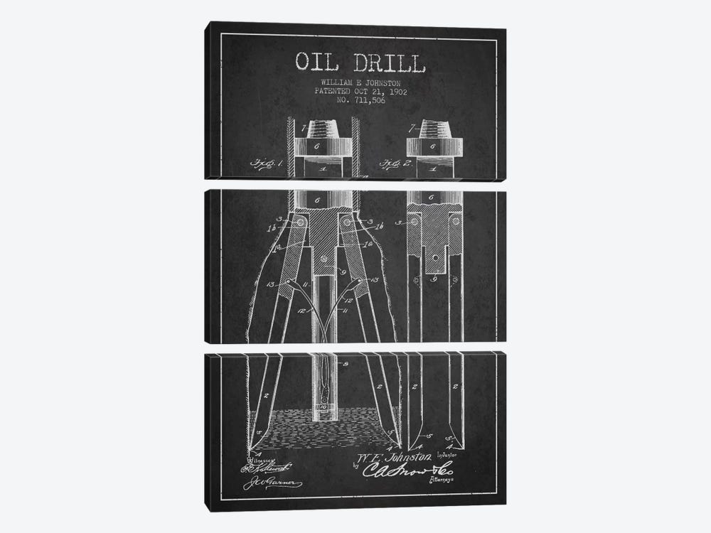 Oil Drill Charcoal Patent Blueprint by Aged Pixel 3-piece Art Print