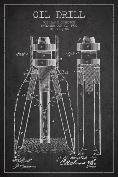 Engineering & Machinery Blueprints: Oil Drill Charcoal Patent Blueprint by Aged Pixel