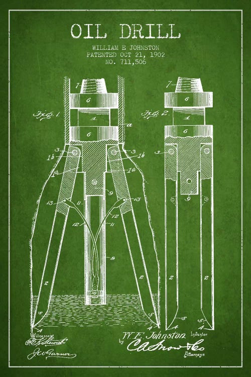 Oil Drill Green Patent Blueprint