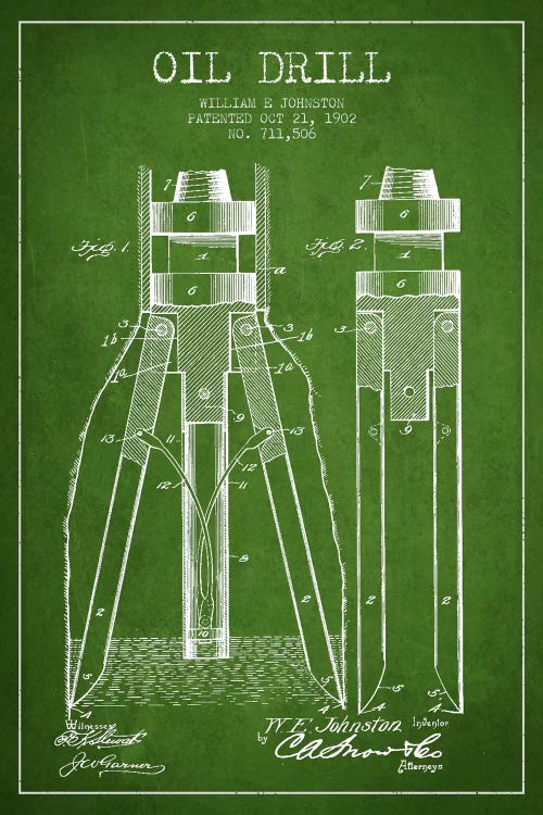 Oil Drill Green Patent Blueprint by Aged Pixel wall art