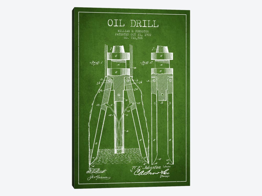 Oil Drill Green Patent Blueprint by Aged Pixel 1-piece Canvas Artwork