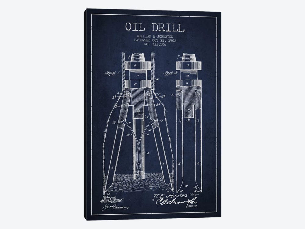 Oil Drill Navy Blue Patent Blueprint by Aged Pixel 1-piece Canvas Art Print