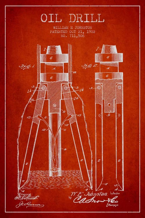 Oil Drill Red Patent Blueprint