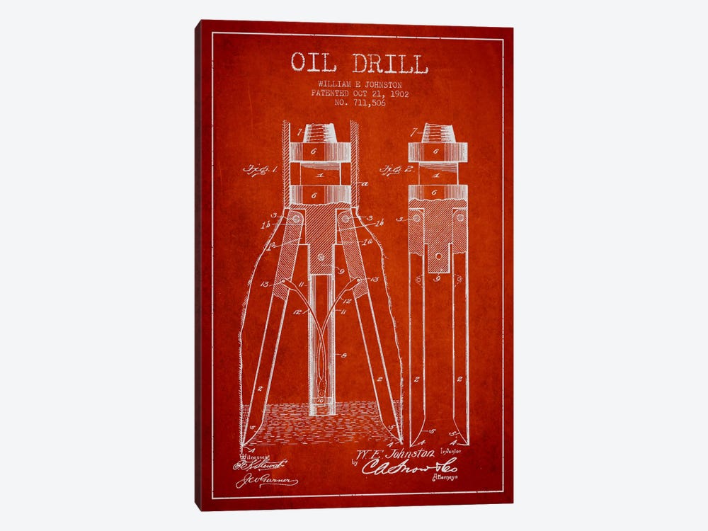 Oil Drill Red Patent Blueprint by Aged Pixel 1-piece Canvas Artwork