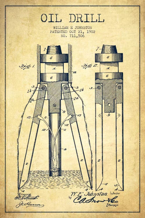 Oil Drill Vintage Patent Blueprint