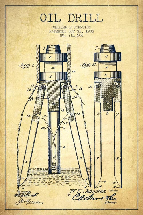 Oil Drill Vintage Patent Blueprint by Aged Pixel wall art