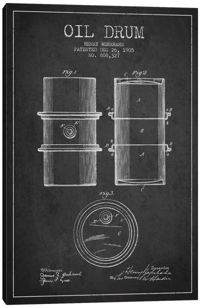 Oil Drum Charcoal Patent Blueprint Canvas Art Print - Aged Pixel: Engineering & Machinery