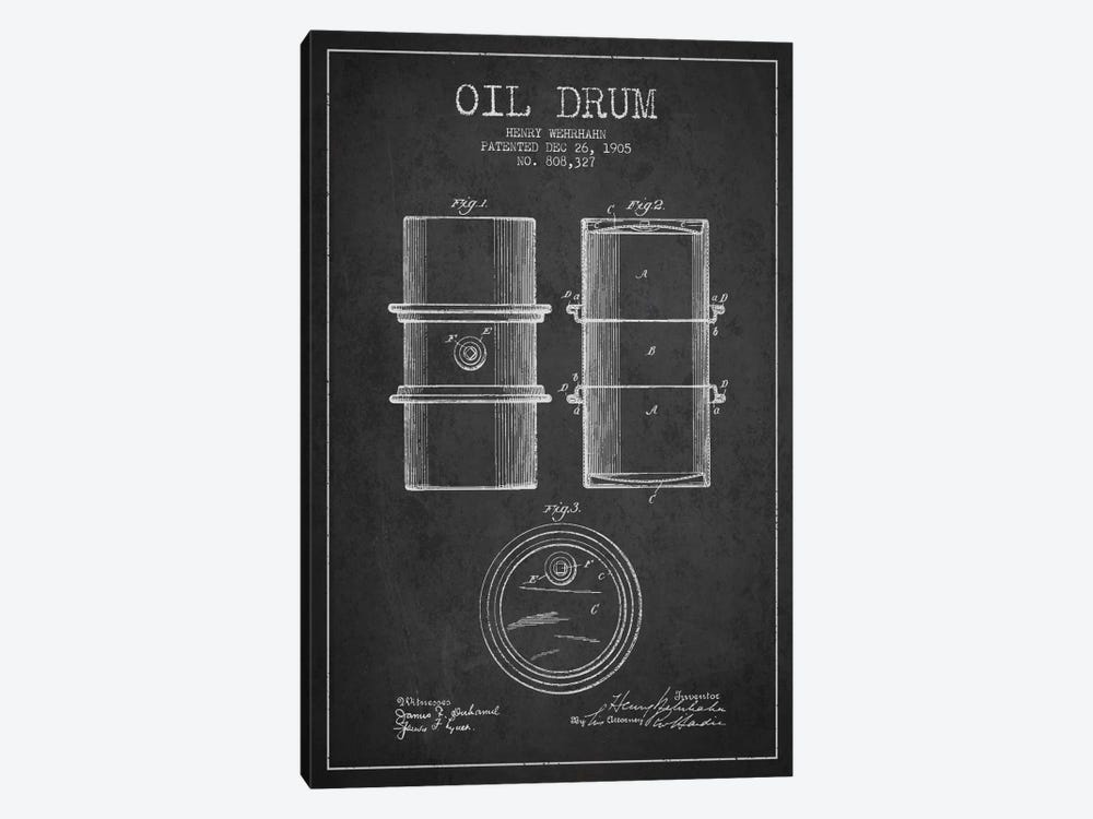 Oil Drum Charcoal Patent Blueprint by Aged Pixel 1-piece Canvas Artwork
