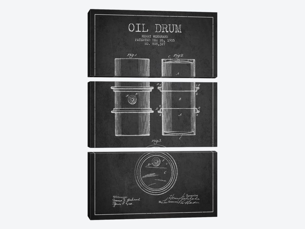 Oil Drum Charcoal Patent Blueprint by Aged Pixel 3-piece Canvas Art