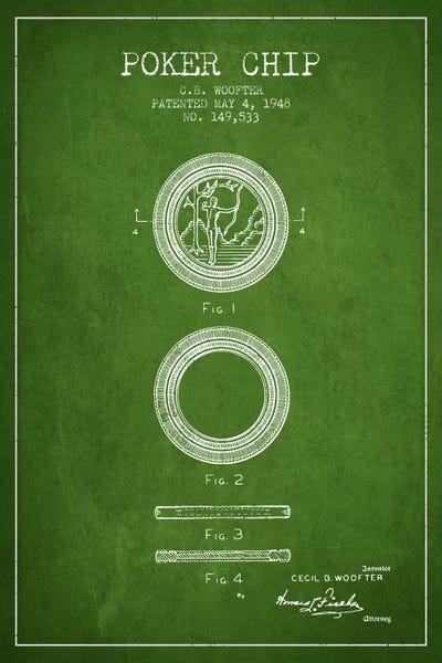 Poker Chip 2 Green Patent Blueprint