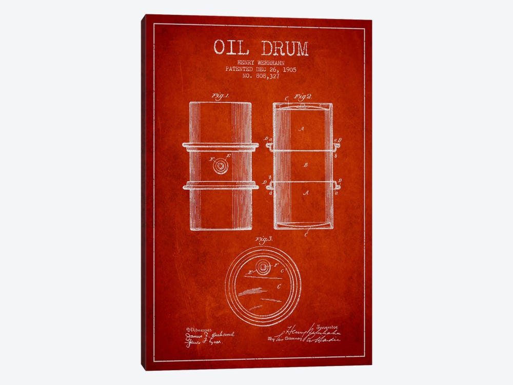 Oil Drum Red Patent Blueprint by Aged Pixel 1-piece Canvas Wall Art