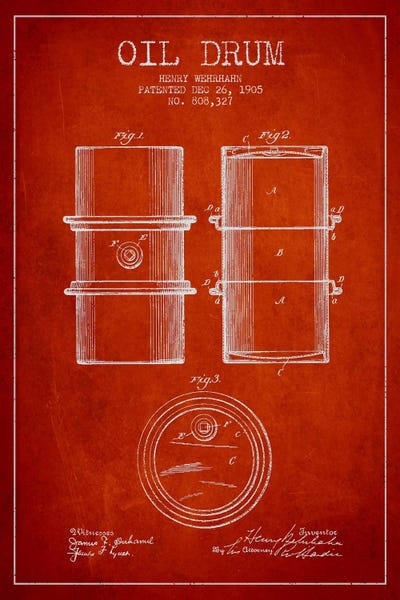 Engineering & Machinery Blueprints: Oil Drum Red Patent Blueprint by Aged Pixel
