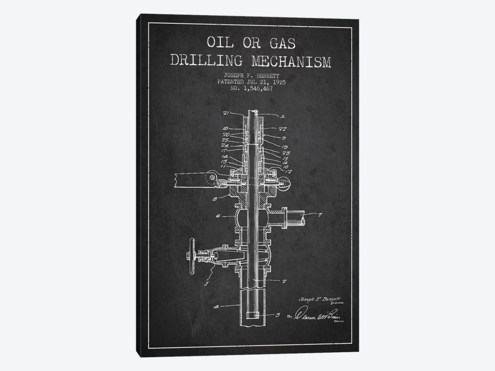 Oil Gas Mechanism Charcoal Patent Blueprint by Aged Pixel 1-piece Canvas Artwork