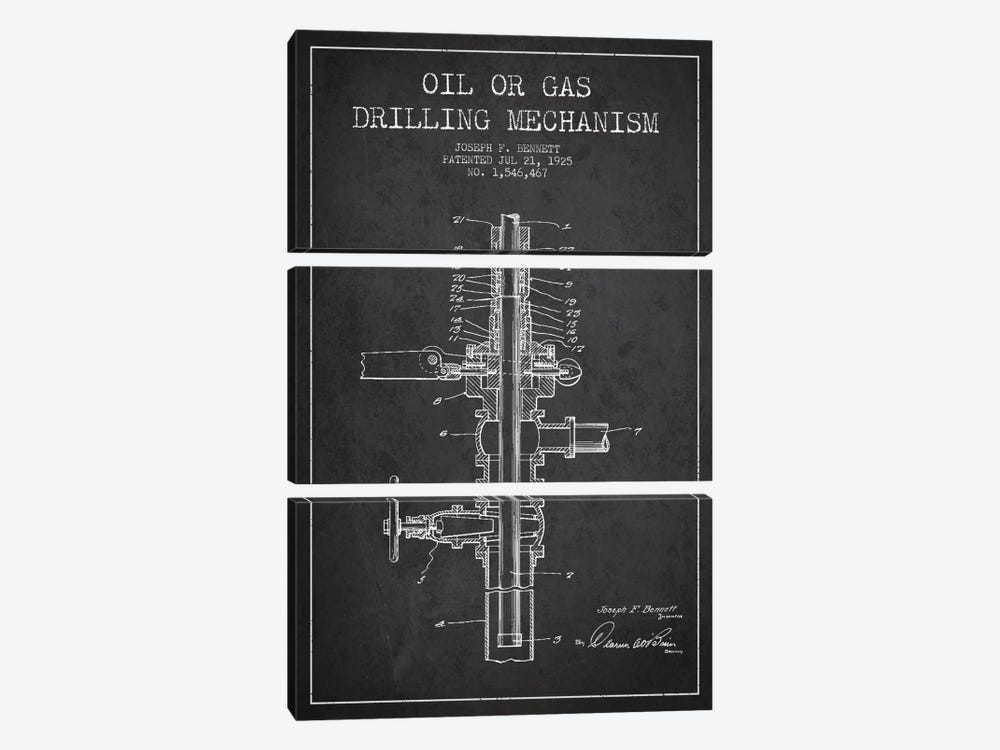 Oil Gas Mechanism Charcoal Patent Blueprint by Aged Pixel 3-piece Canvas Art