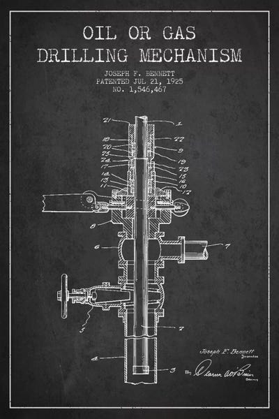 Engineering & Machinery Blueprints: Oil Gas Mechanism Charcoal Patent Blueprint by Aged Pixel