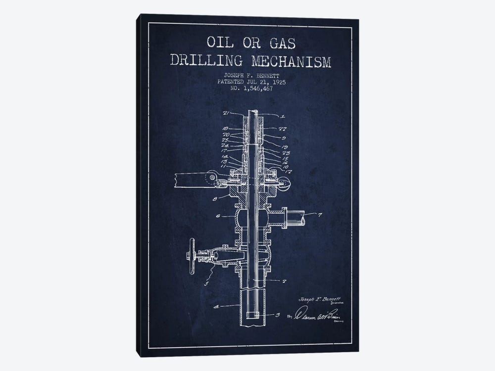 Oil Gas Mechanism Navy Blue Patent Blueprint by Aged Pixel 1-piece Canvas Artwork