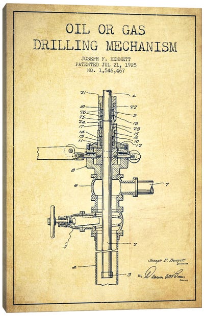 Oil Gas Mechanism Vintage Patent Blueprint Canvas Art Print - Aged Pixel: Engineering & Machinery