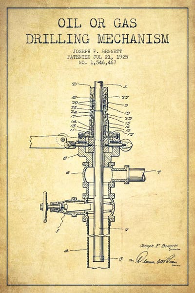 Engineering & Machinery Blueprints: Oil Gas Mechanism Vintage Patent Blueprint by Aged Pixel