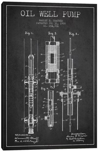 Oil Pump Charcoal Patent Blueprint Canvas Art Print - Aged Pixel: Engineering & Machinery