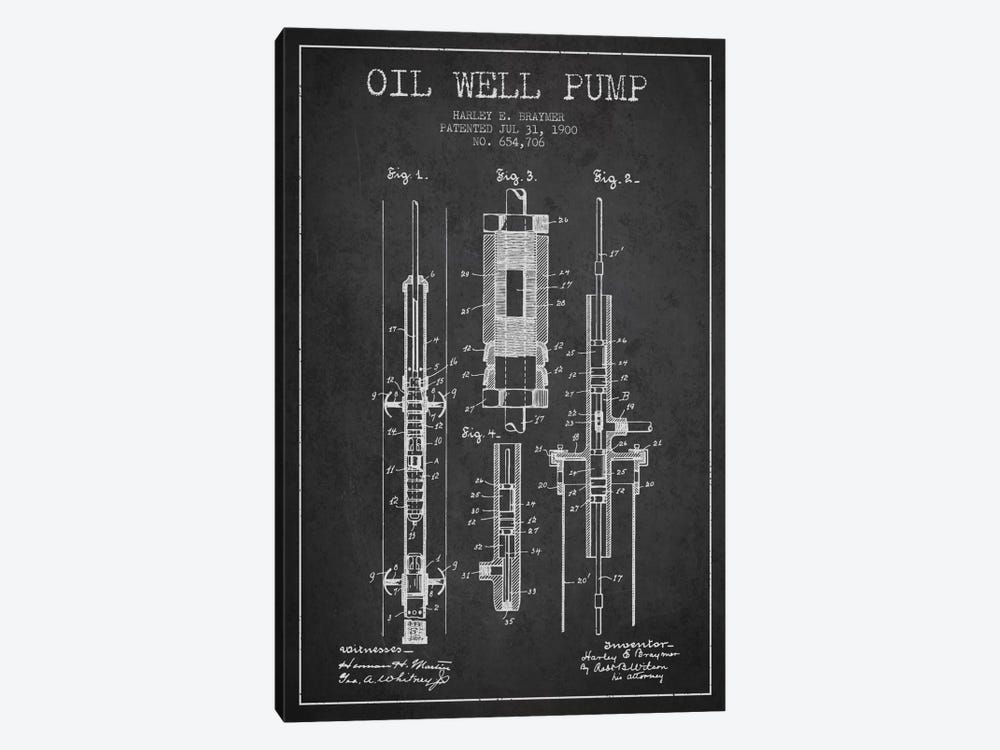 Oil Pump Charcoal Patent Blueprint by Aged Pixel 1-piece Art Print