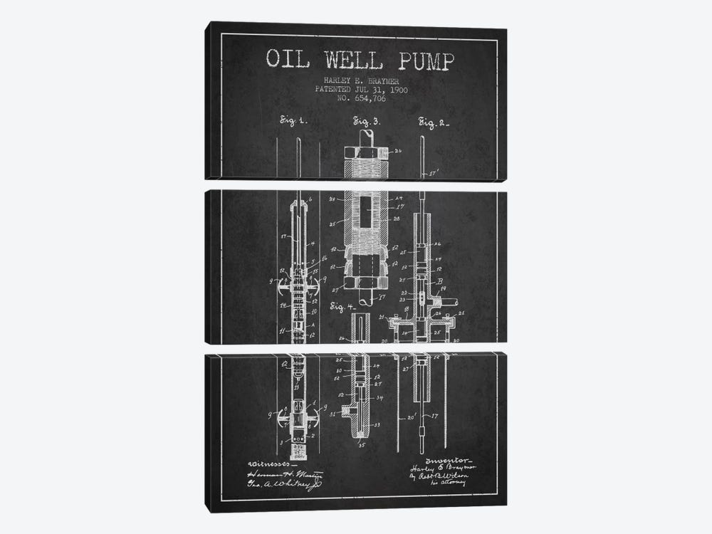 Oil Pump Charcoal Patent Blueprint by Aged Pixel 3-piece Canvas Art Print