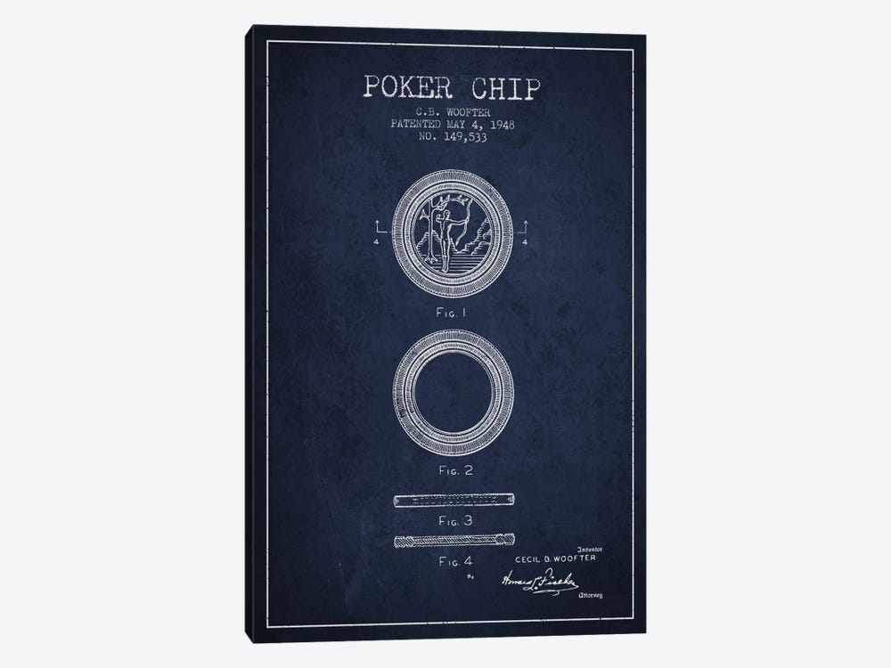 Poker Chip 2 Navy Blue Patent Blueprint by Aged Pixel 1-piece Canvas Art Print