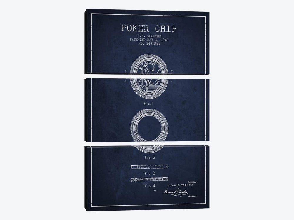 Poker Chip 2 Navy Blue Patent Blueprint by Aged Pixel 3-piece Art Print